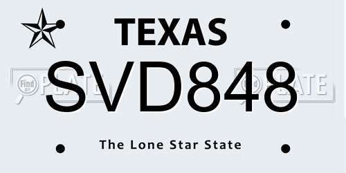 SVD848 Texas License Plate