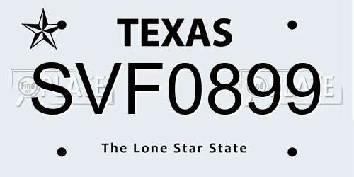 SVF0899 Texas License Plate