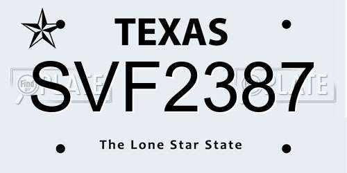 SVF2387 Texas License Plate