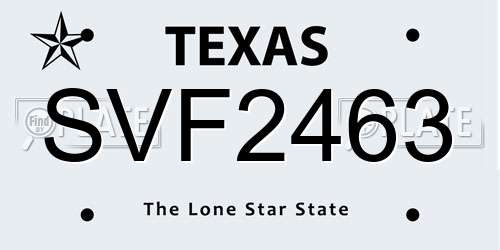 SVF2463 Texas License Plate