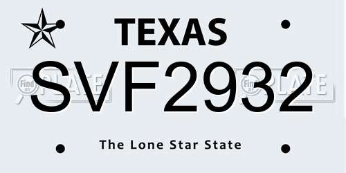 SVF2932 Texas License Plate