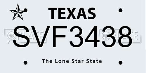 SVF3438 Texas License Plate