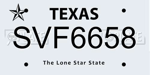 SVF6658 Texas License Plate