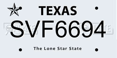 SVF6694 Texas License Plate
