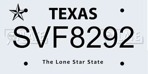 SVF8292 Texas License Plate