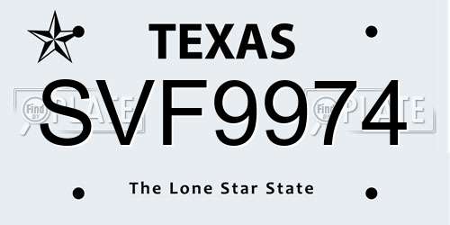 SVF9974 Texas License Plate