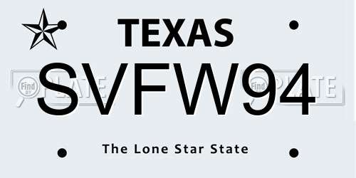 SVFW94 Texas License Plate