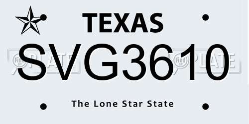 SVG3610 Texas License Plate