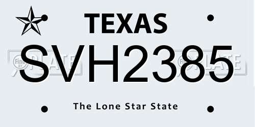 SVH2385 Texas License Plate