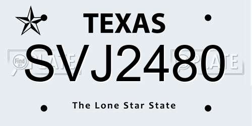 SVJ2480 Texas License Plate