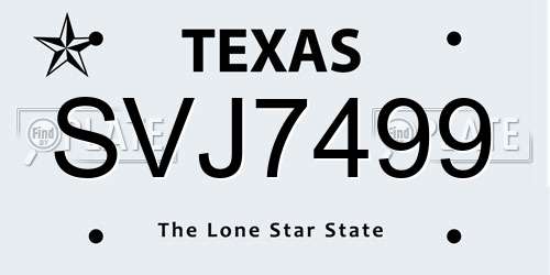 SVJ7499 Texas License Plate
