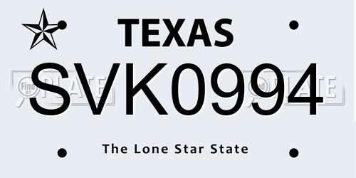 SVK0994 Texas License Plate