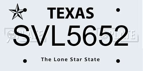 SVL5652 Texas License Plate