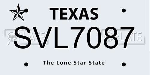 SVL7087 Texas License Plate