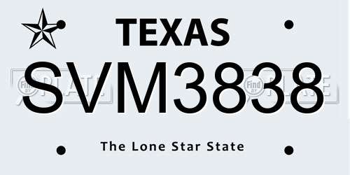 SVM3838 Texas License Plate