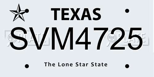 SVM4725 Texas License Plate