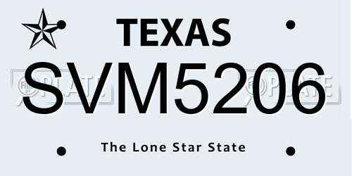 SVM5206 Texas License Plate