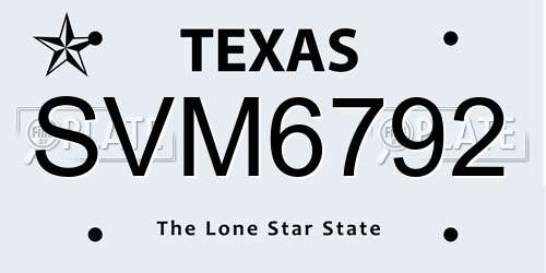 SVM6792 Texas License Plate