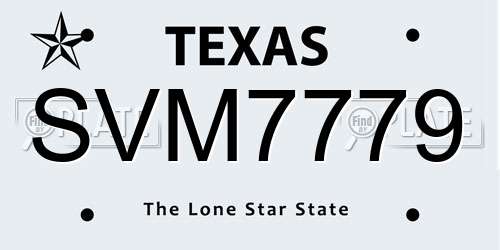 SVM7779 Texas License Plate