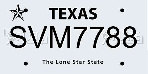 SVM7788 Texas License Plate