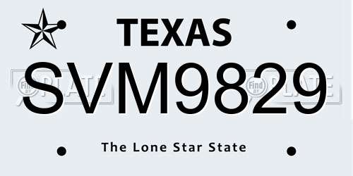SVM9829 Texas License Plate