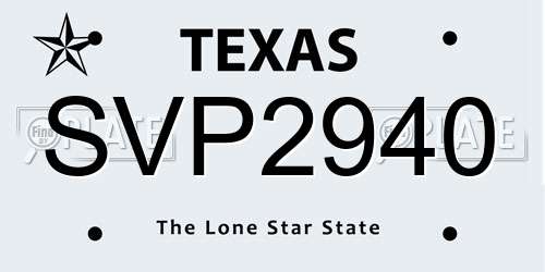 SVP2940 Texas License Plate