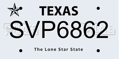 SVP6862 Texas License Plate