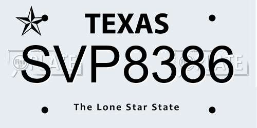 SVP8386 Texas License Plate