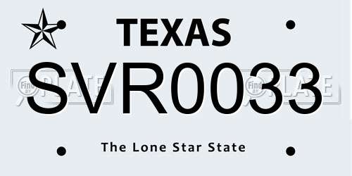 SVR0033 Texas License Plate
