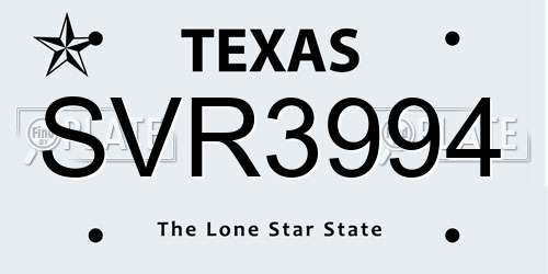 SVR3994 Texas License Plate
