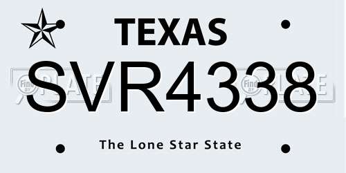 SVR4338 Texas License Plate