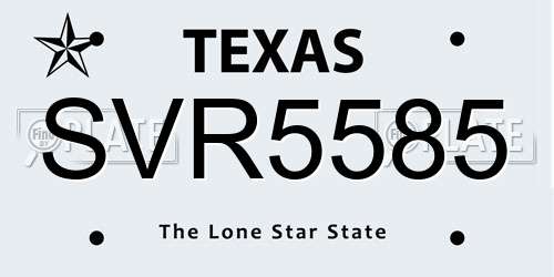 SVR5585 Texas License Plate