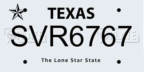 SVR6767 Texas License Plate