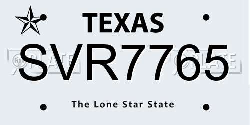 SVR7765 Texas License Plate