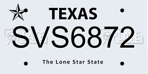 SVS6872 Texas License Plate