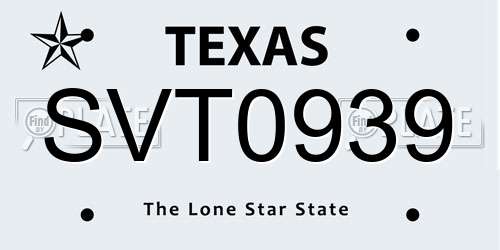 SVT0939 Texas License Plate