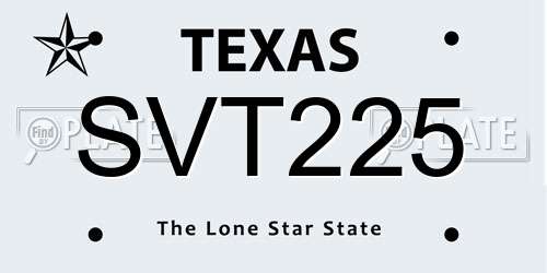 SVT225 Texas License Plate