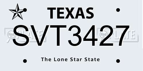 SVT3427 Texas License Plate