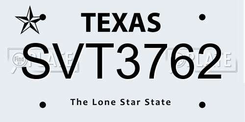 SVT3762 Texas License Plate