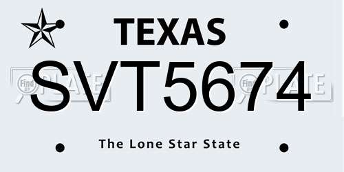 SVT5674 Texas License Plate