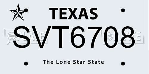 SVT6708 Texas License Plate