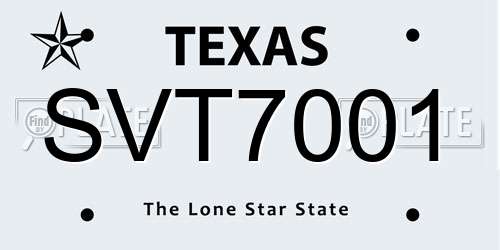 SVT7001 Texas License Plate