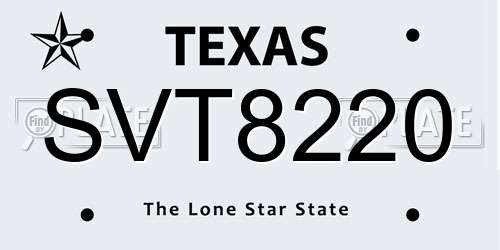 SVT8220 Texas License Plate