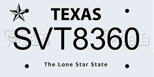 SVT8360 Texas License Plate