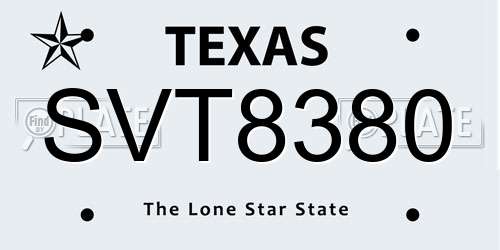 SVT8380 Texas License Plate
