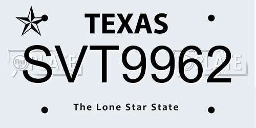SVT9962 Texas License Plate