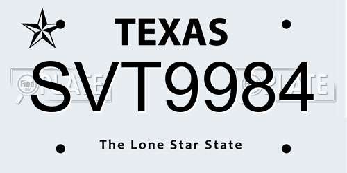 SVT9984 Texas License Plate