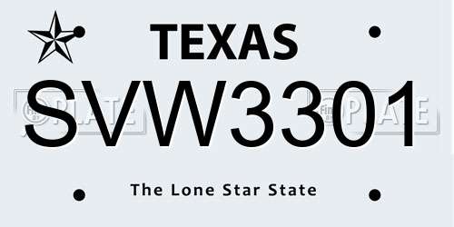SVW3301 Texas License Plate