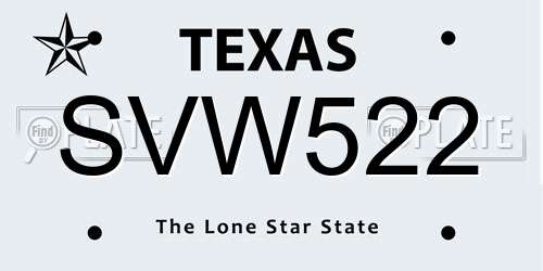 SVW522 Texas License Plate