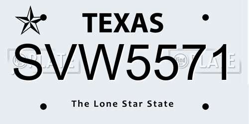 SVW5571 Texas License Plate